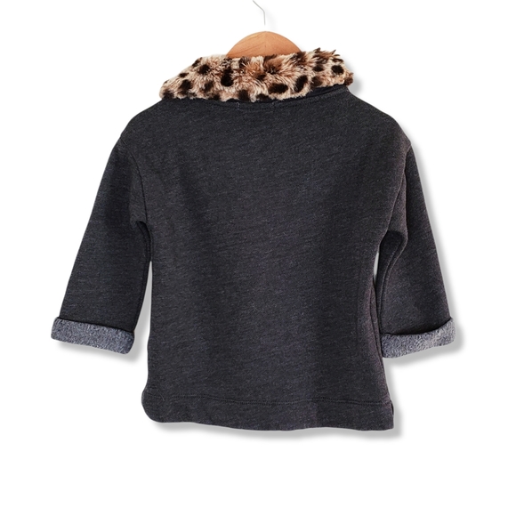 Crewcuts J. Crew Leopard Collar Grey Fleece Top Girls Size 3 - Picture 3 of 5